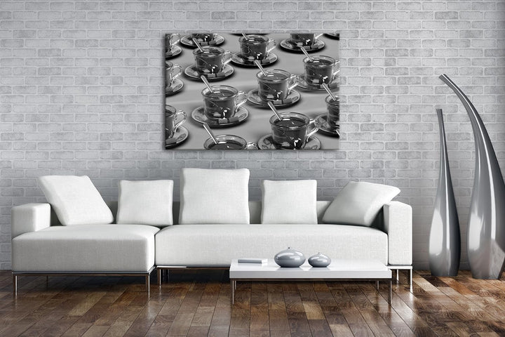 deyoli elegante Teetassen mit Tee Effekt: Schwarz/Weiss im Format: 60x40 als Leinwandbild, Motiv fer