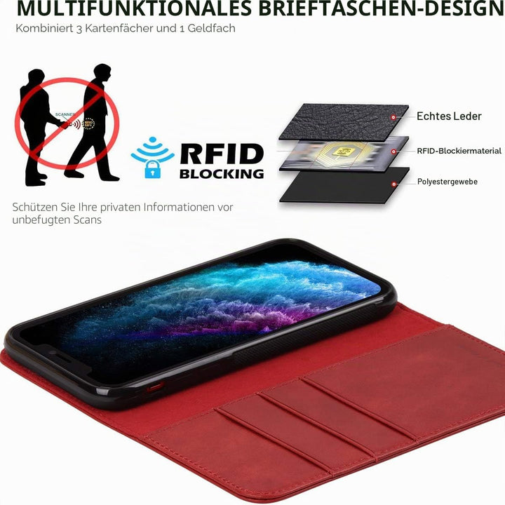 VISOUL Hülle für iPhone 11 Pro Max,Stossfeste Handyhülle [Rindsleder TPU Magnetische Klapphülle Kart