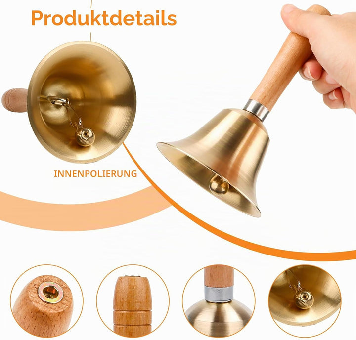 Super Laute Handglocke, Metall Glocken mit Holzgriff, Massivmessing Rufglocke für ältere Menschen zu