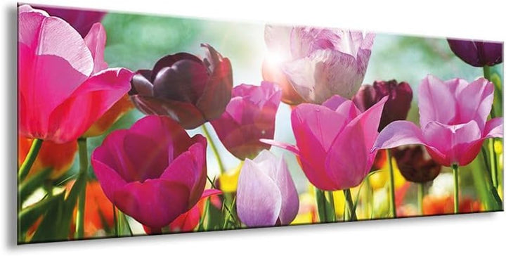 artissimo, Glasbild, 80x30cm, AG1967A, Tulips, bunte Tulpen, Bild aus Glas, moderne Wanddekoration a