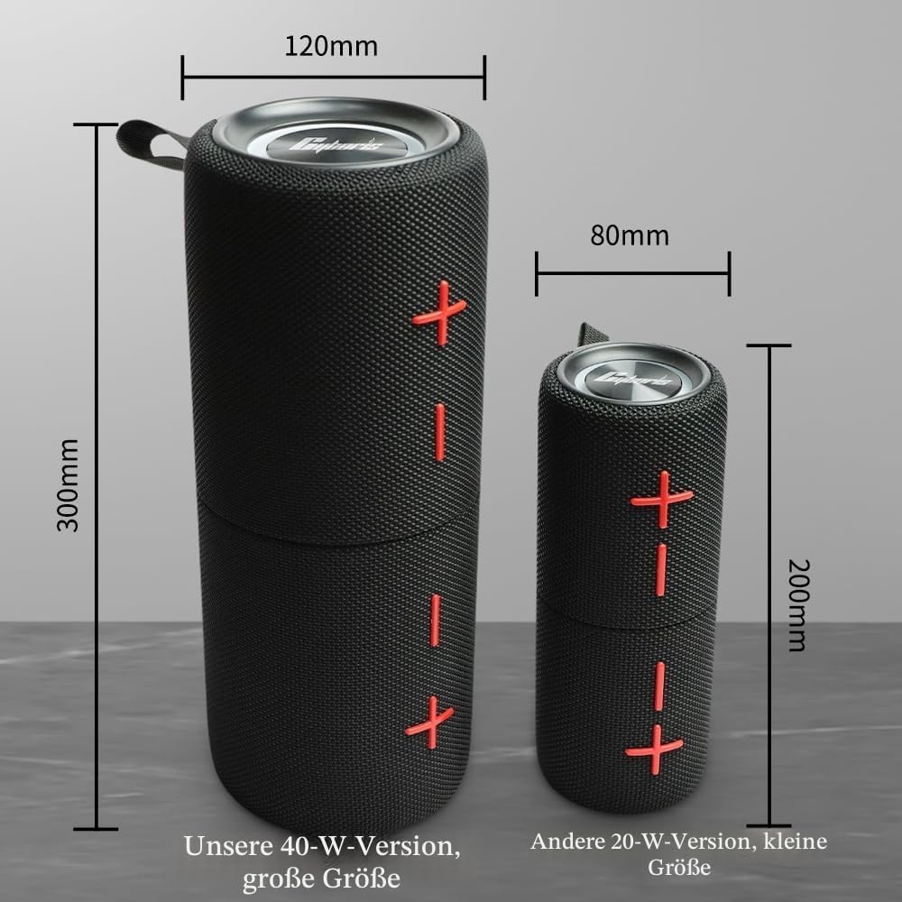 CYBORIS 2-in-1 Tragbarer 40W Dual Bluetooth Lautsprecher, Wasserdichter Musikbox V5.3 mit Tiefem Bas
