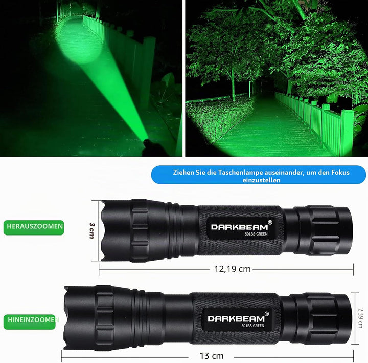 DARKBEAM Grünes licht Taschenlampe LED Aufladbar USB, hohe Lumen Zoomable Grüne Taschenlampen Tragba