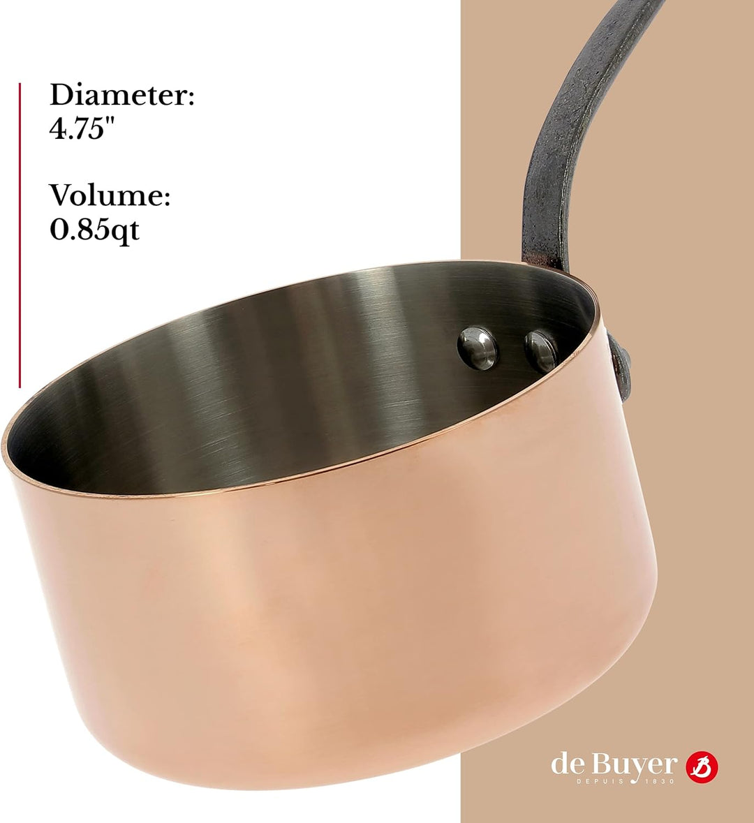 De Buyer Inocuivre 6460.12 First Class Stieltopf, mit Griff aus Gusseisen, 12 cm Ø, Silber 25 x 24.6