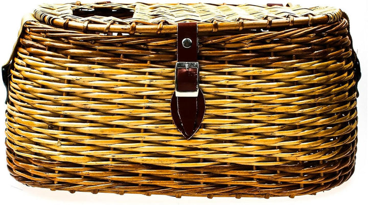 Fliergenfischer-Korb Anglerkorb aus Weide, Wicker Fischkorb, geflochtener Fischerkorb, mit Riemen, W