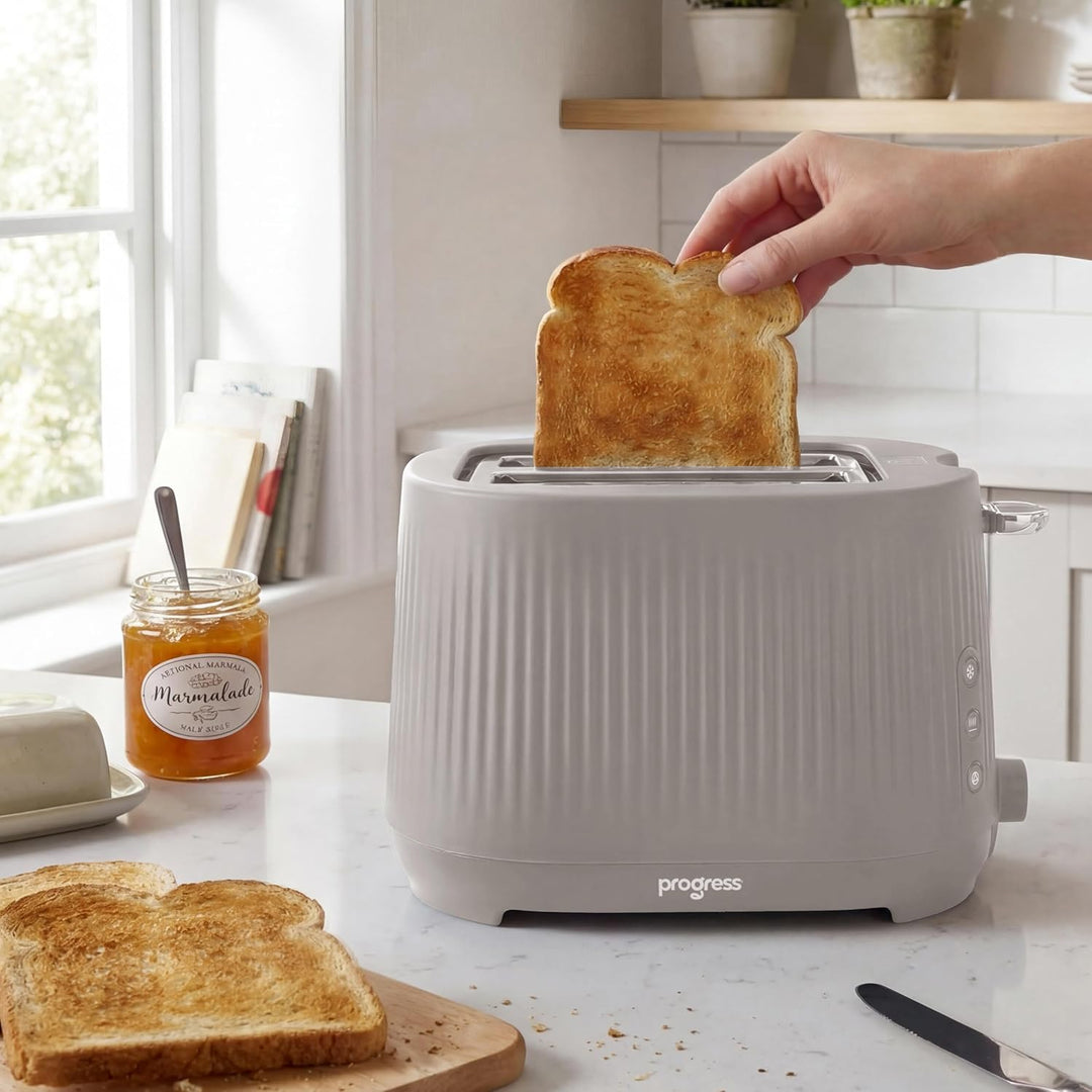 Progress Mellow 2-Scheiben-Toaster – Auftau-, Aufwärm- & Stoppfunktionen, 6 Bräunungsstufen, herausn