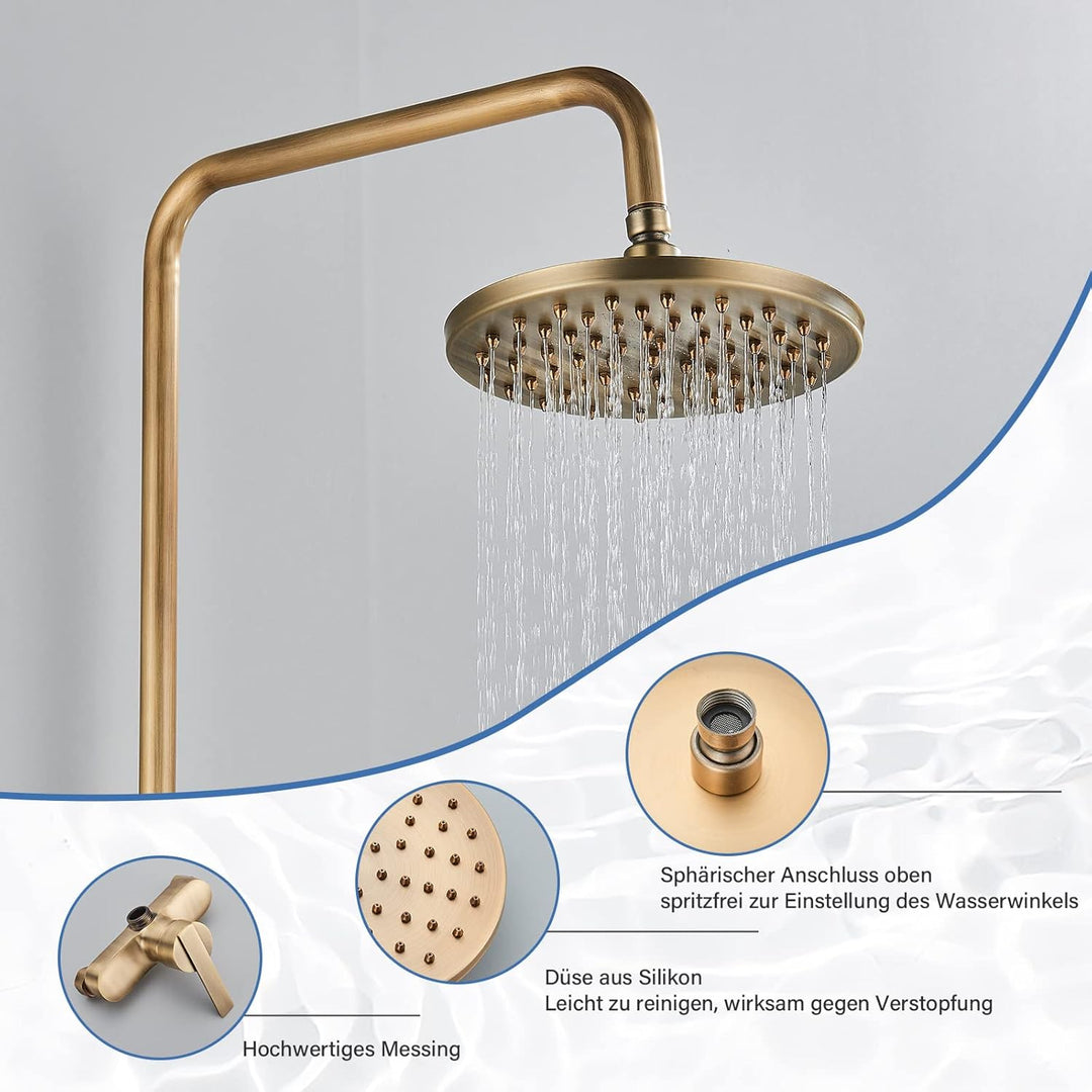 Rozin Antik Messing Duschsystem mit 8 Zoll Regendusche Duschkopf und Handbrause Einzelgriff Fertig a