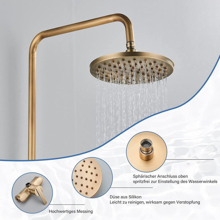 Rozin Antik Messing Duschsystem mit 8 Zoll Regendusche Duschkopf und Handbrause Einzelgriff Fertig a