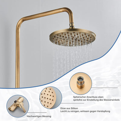 Rozin Antik Messing Duschsystem mit 8 Zoll Regendusche Duschkopf und Handbrause Einzelgriff Fertig a