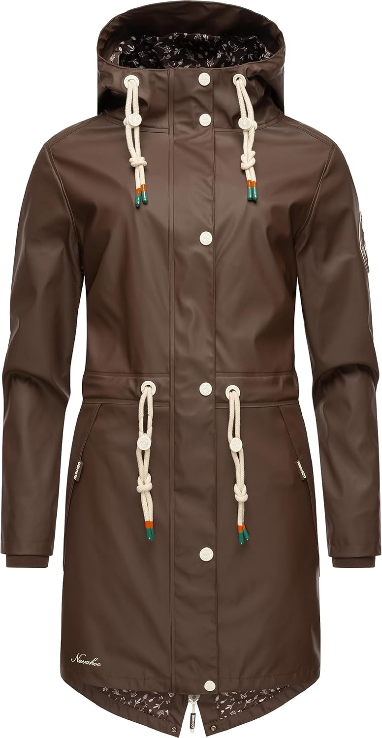 Navahoo Damen Übergangsjacke Regenmantel wasserdicht lang mit Kapuze Tropical Stormoo XS-3XL XS Dark