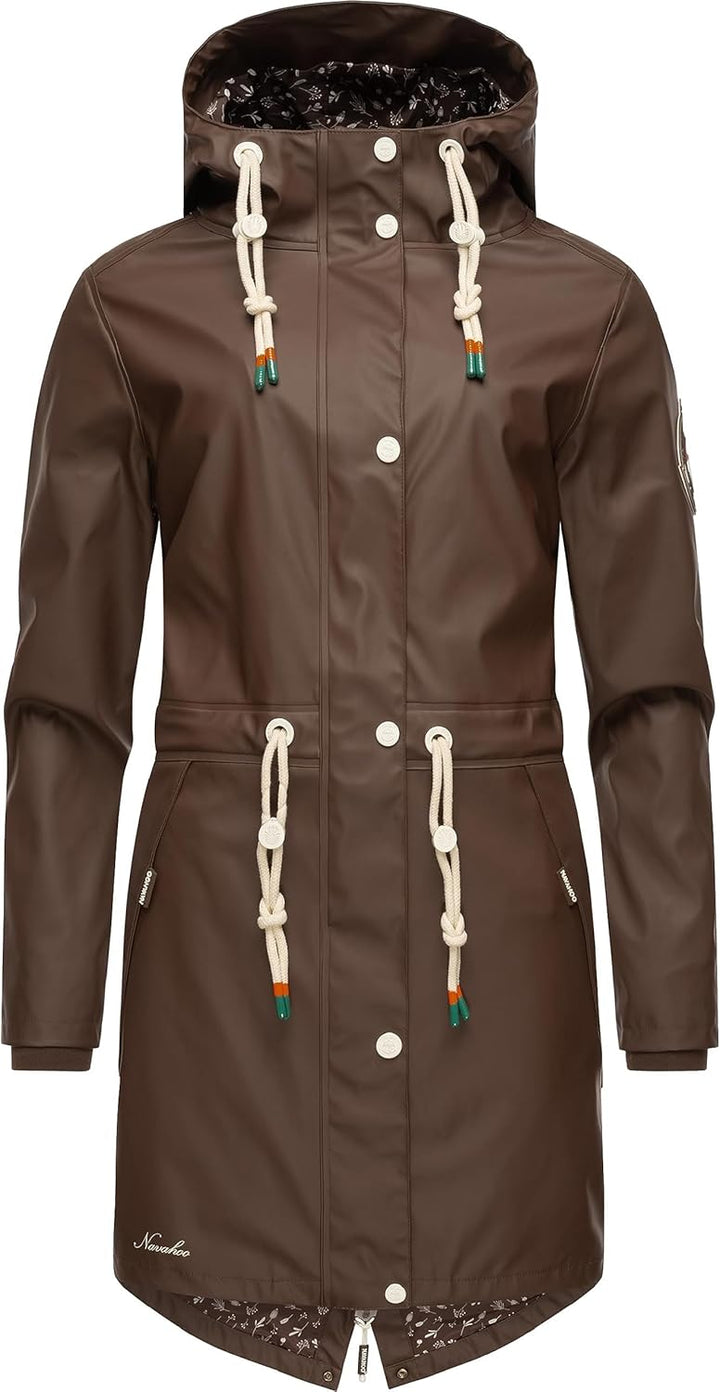 Navahoo Damen Übergangsjacke Regenmantel wasserdicht lang mit Kapuze Tropical Stormoo XS-3XL XS Dark