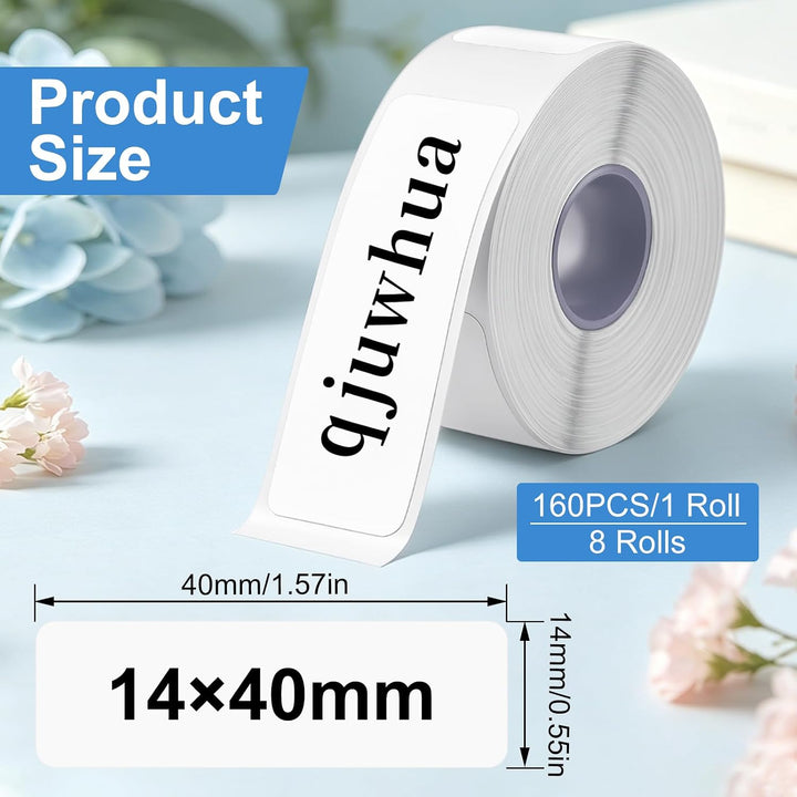 8 Rollen Thermo Etiketten Selbstklebend 14x40mm Etikettenband Weiss 14x40mm-8PCS, 14x40mm-8PCS