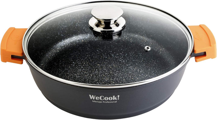 WECOOK! Ecochef Titan Niedrige Kochtopf 28 cm Induktion mit Glasdeckel, Antihaftbeschichtung QUANTAN