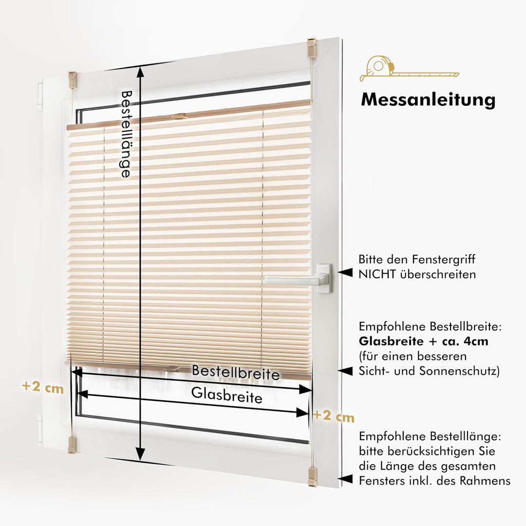 Sonello Plissee Klemmfix ohne Bohren 65cm x 160cm Creme Faltrollo Plisseerollo Jalousie für Tür & Fe
