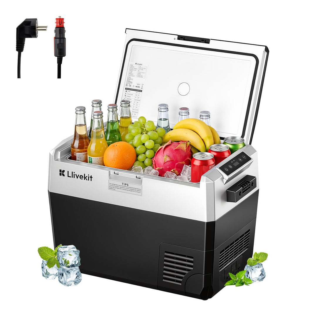 LLIVEKIT Kompressor Kühlbox 40L, -20~20°C, Tragbarer Kühlschrank, 12/24V DC, 100-240V AC, mit Beleuc