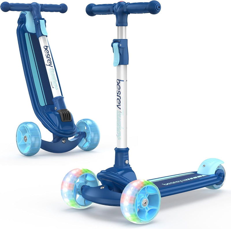 besrey Scooter Kinder Roller, der sichere Premium Dreiradscooter mit PU LED Leuchtenden Räder, Faltb