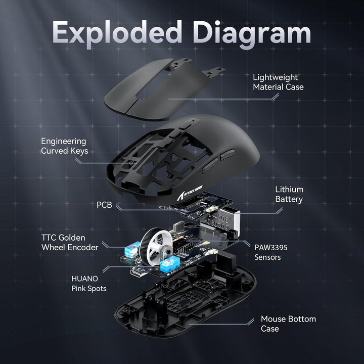 ATTACK SHARK X6 49g SUPERLIGHT Maus mit magnetischer Ladestation, PixArt PAW3395 Gaming-Sensor, BT/2