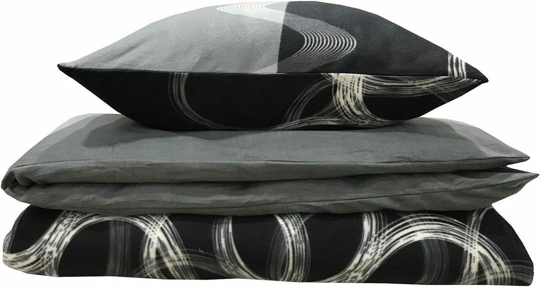 Leonado Vicenti 200x200 cm Warme Winter Bettwäsche Kreise Schwarz Grau Fleece gestreift modern Schla