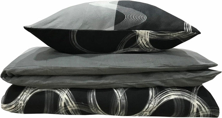 Leonado Vicenti 200x200 cm Warme Winter Bettwäsche Kreise Schwarz Grau Fleece gestreift modern Schla