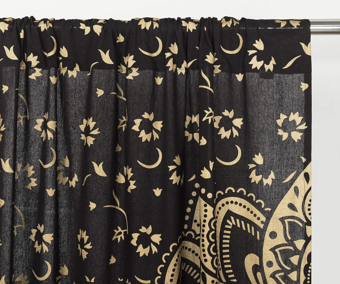 Popular Handicrafts Mandala-Vorhang, indischer Hippie-Stil, Boho-Stil, Ombré-Stil, Schwarz/Gold H188