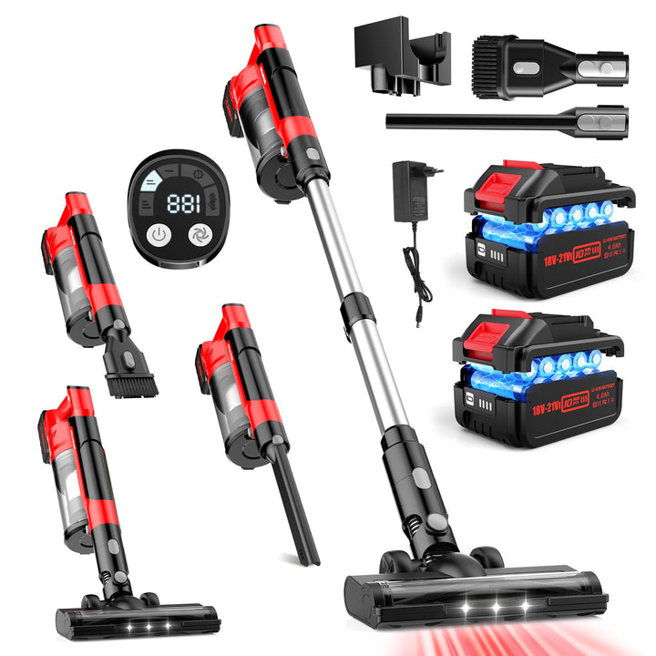 Akku Staubsauger,60000Pa/700W/70 Mins Staubsauger Kabellos mit 2 * 4,0 Ah Abnehmbaren Akkus,LED Touc