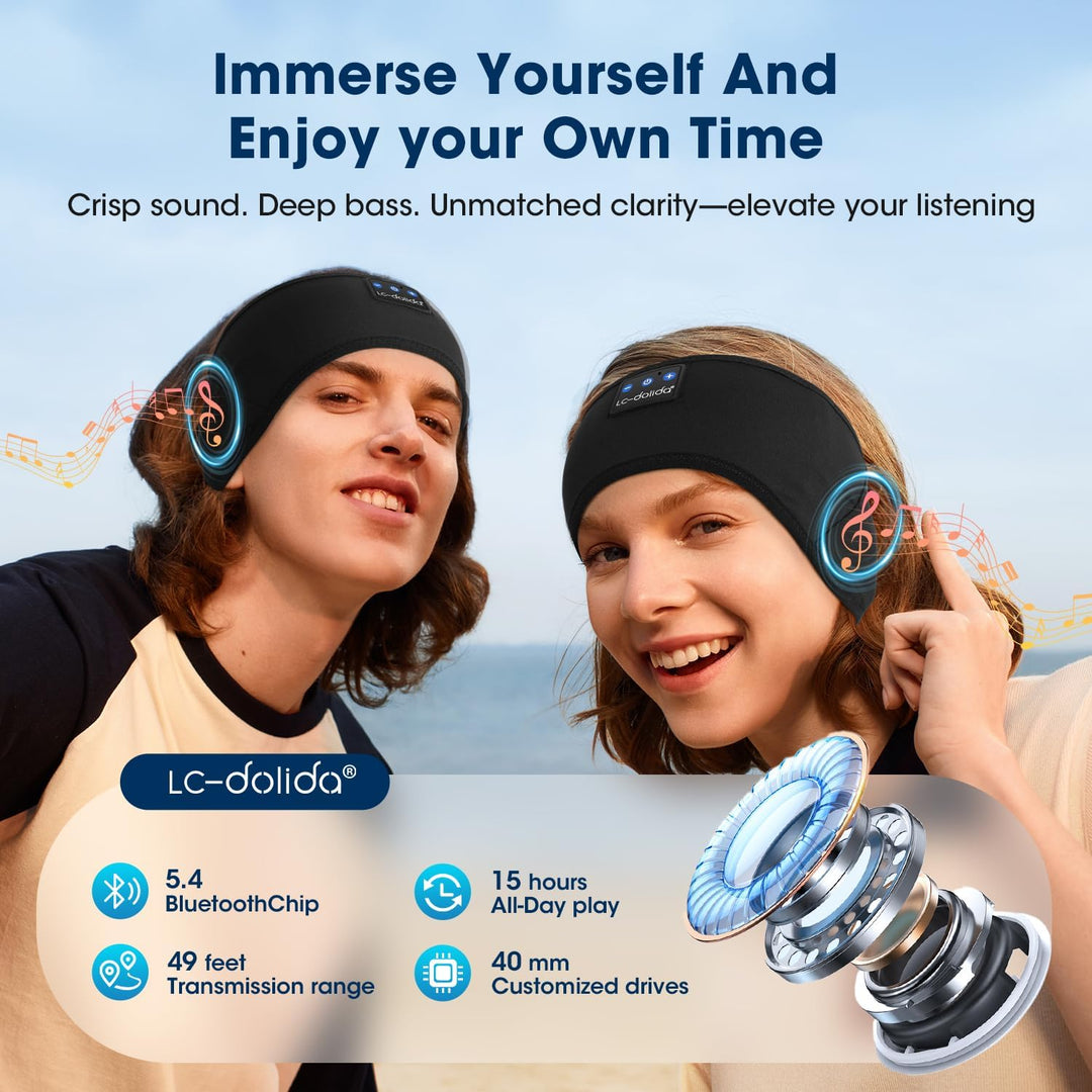 LC-dolida Schlafkopfhörer Stirnband Bluetooth,Super Weiche Sleep Headphones Sportskopfhörer für Männ