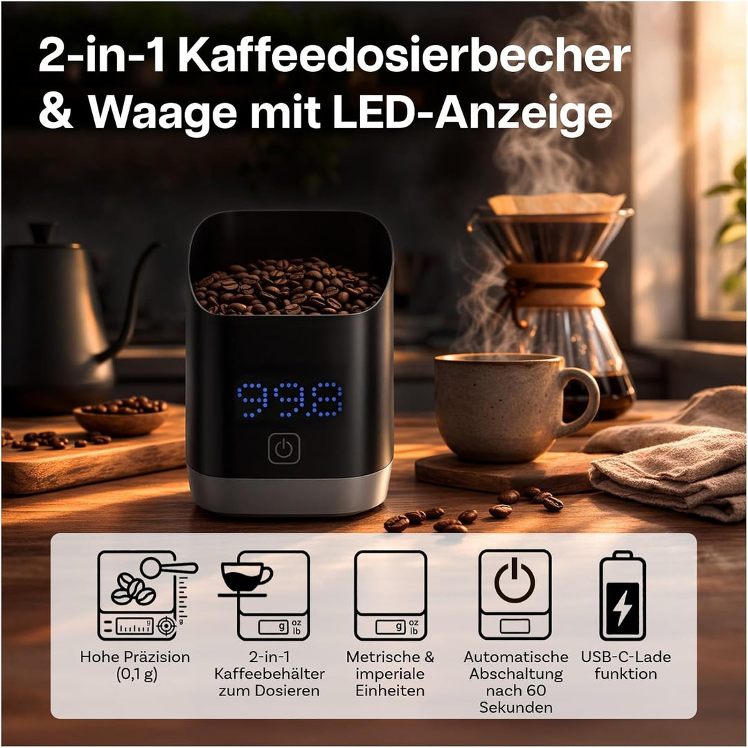 Digitale Kaffeewaage mit LED-Display von MMOBIEL – 0.1g/1g Präzision Kaffee Dosierbecher für Espress