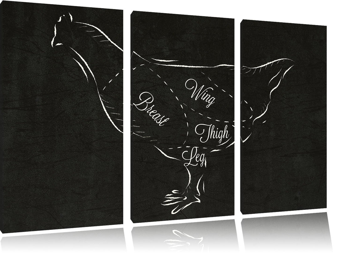 Pixxprint Huhn Kreidezeichnung als Leinwandbild/Grösse: 3 Teilig (120x80) cm/Wandbild/Kunstdruck/fer