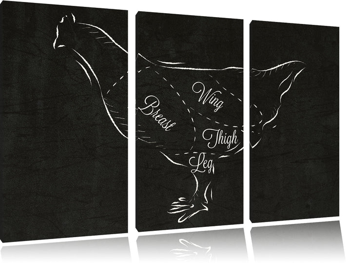 Pixxprint Huhn Kreidezeichnung als Leinwandbild/Grösse: 3 Teilig (120x80) cm/Wandbild/Kunstdruck/fer