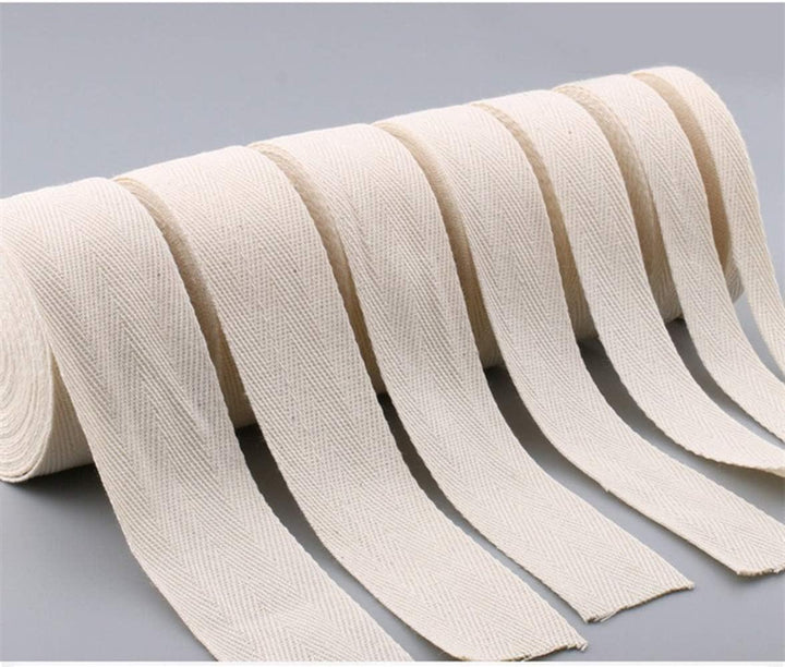 Egurs Baumwollband, 50 Meter 1-5cm Fischgrätenmuster Twillband Schrägband Nahtband Webband Beige 5cm