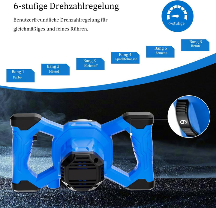 AZZUNO Zementmischer Elektrische Betonmischer 110 V Handmischer mit 6 einstellbaren Rührwer, tragbar