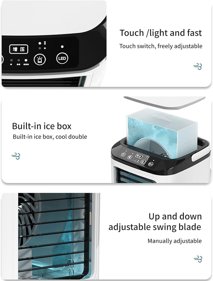 Luftkühler, tragbarer Mini-Klimaanlagen-Ventilator, geräuschloser Verdunstungs-Luftbefeuchter, Klima