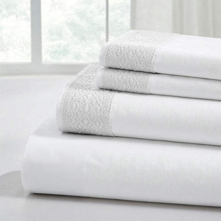 Amrapur Overseas 1MFLACEG-WHT-FL Bettwäsche-Set, Häkelspitze, 4-teilig, Weiss Weiss Full, Weiss Full