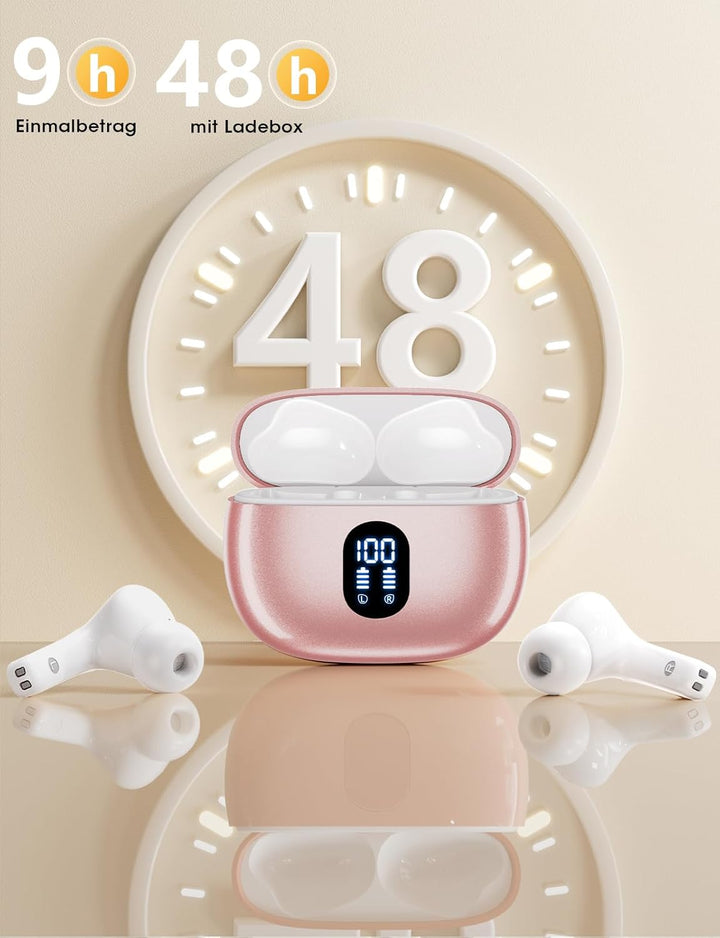 ZZU Bluetooth Kopfhörer Kabellos Bluetooth 5.4, In Ear Kopfhörer mit 4 ENC Mikrofonen, HiFi Tiefbass