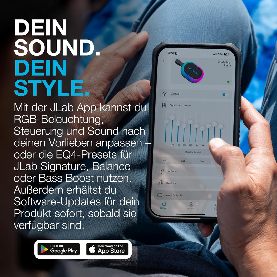 JLab Pop Party Ultrakompakter, tragbarer Bluetooth-Lautsprecher mit 8+ Std. Akku, 5W kabelloser, Kle