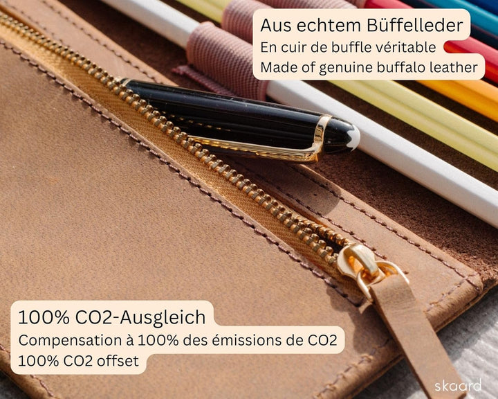 skaard Federmäppchen, echtes Leder, für Stifte & Pinsel, braun, Stifteetui gross, Braun
