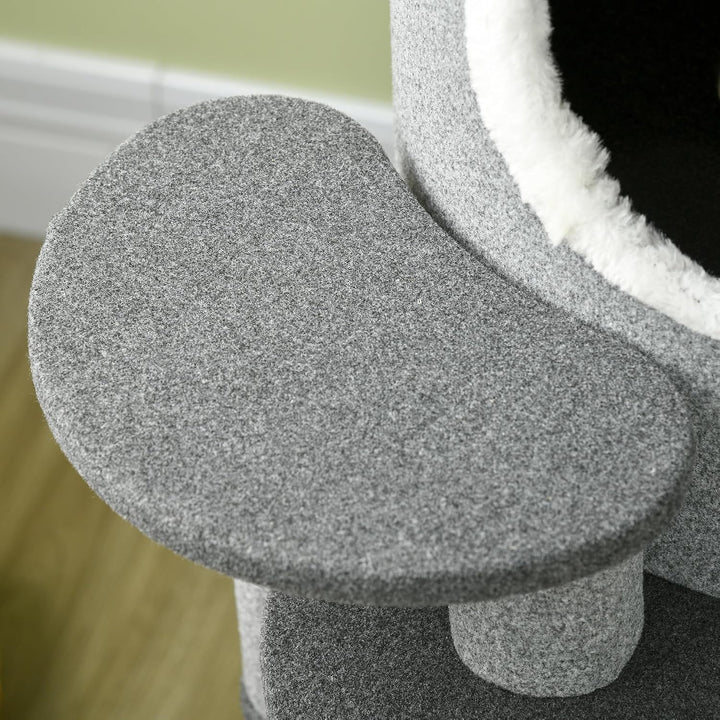 PawHut Kratztonne mit 3 Höhlen Spielball für Mittelgrosse Katzen 99 cm Grau | Katzentonne, Sisalstäm