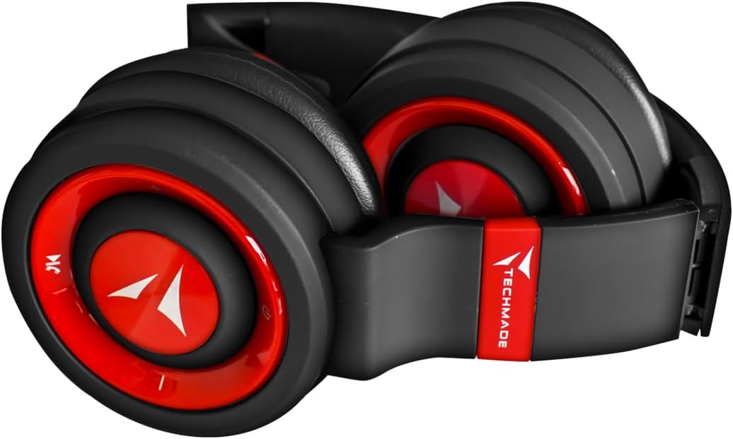 Techmade TM-046 Bluetooth-Kopfhörer – Faltbar, Over-Ear, Mikrofon, FM-Radio, SD-Karten-Slot, (rot)