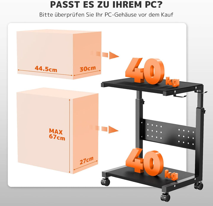 PUTORSEN Höhenverstellbarer PC Tower Ständer mit 2 Ebenen,Computer Tower Ständer mit Rollen und Maus