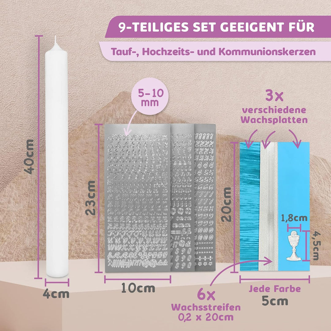 WIKAKERZEN Kerzen-Rohling Set für Taufe, Hochzeit oder Kommunion selbst gestalten inkl. Buchstaben z