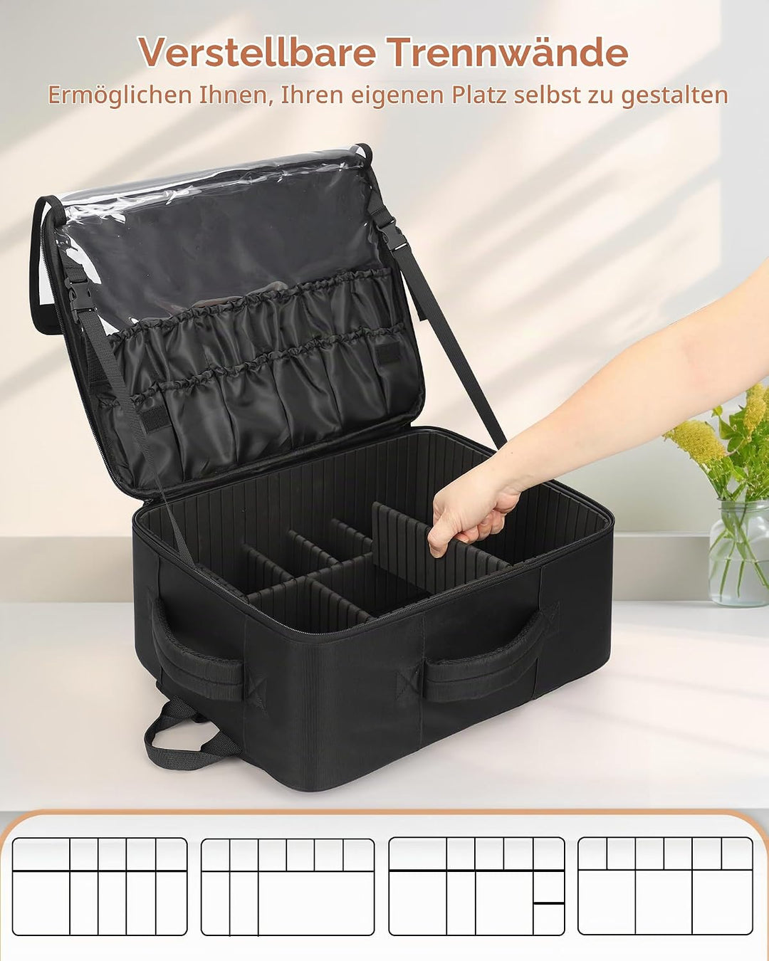 Relavel Make-up Rucksack XL, Profi Reise Make-up Koffer Set für Make-up-Künstler – Mit 4 transparent