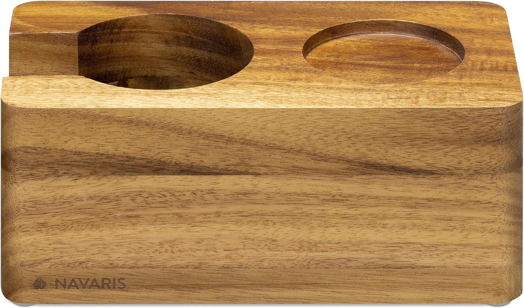 Navaris Tamperstation 51mm aus Akazienholz - Holz Tamper Station für Siebträger - Abklopfbehälter Ab
