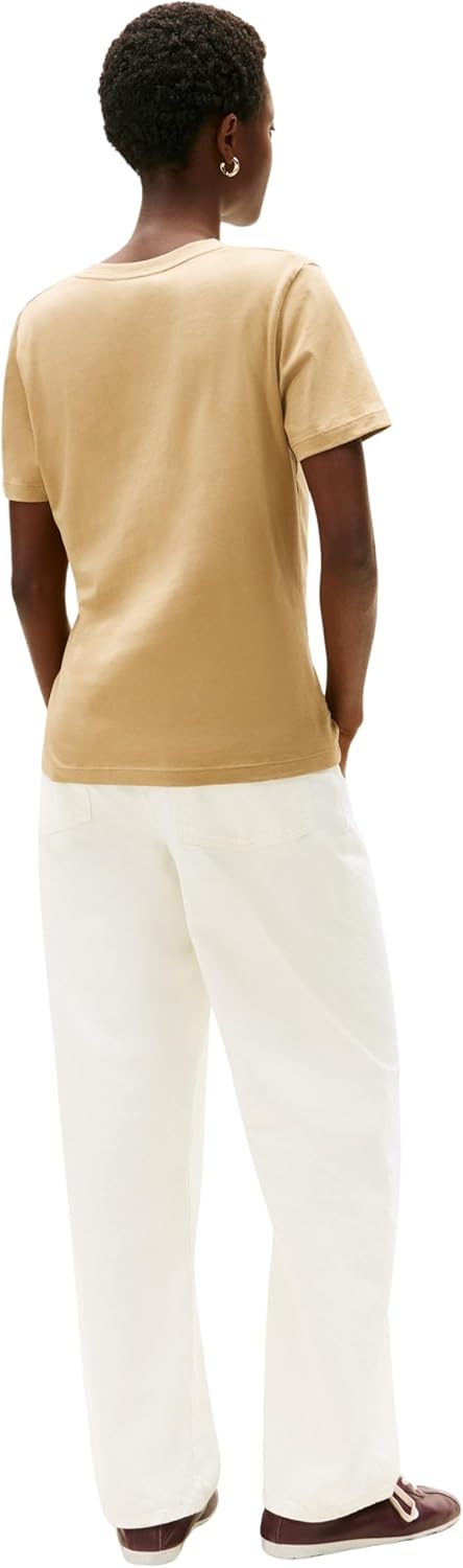 Tommy Hilfiger Damen Reg Corp Logo C-nk Ss Ww0ww40276 Kurzarm Strickoberteile (1er Pack) M Beige (Dr