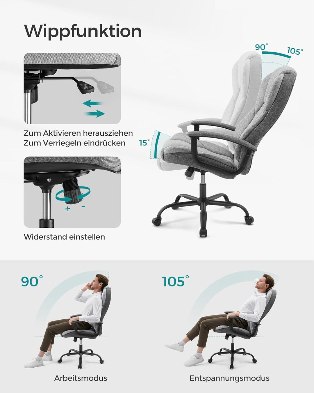 SONGMICS Bürostuhl, Schreibtischstuhl, Gaming-Stuhl mit Armlehnen, Computerstuhl, Chefsessel, höhenv