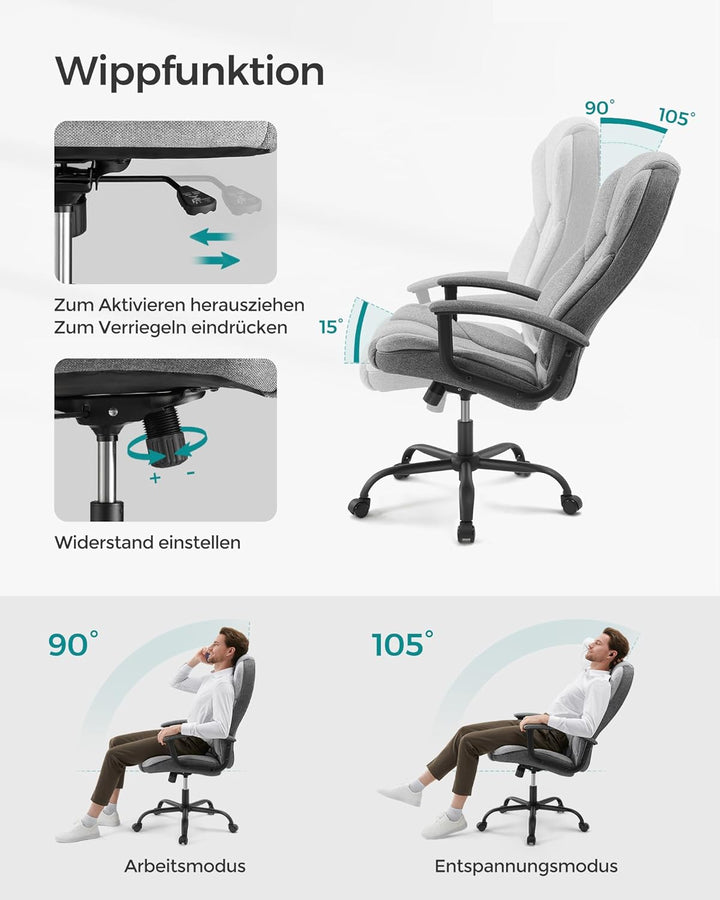 SONGMICS Bürostuhl, Schreibtischstuhl, Gaming-Stuhl mit Armlehnen, Computerstuhl, Chefsessel, höhenv