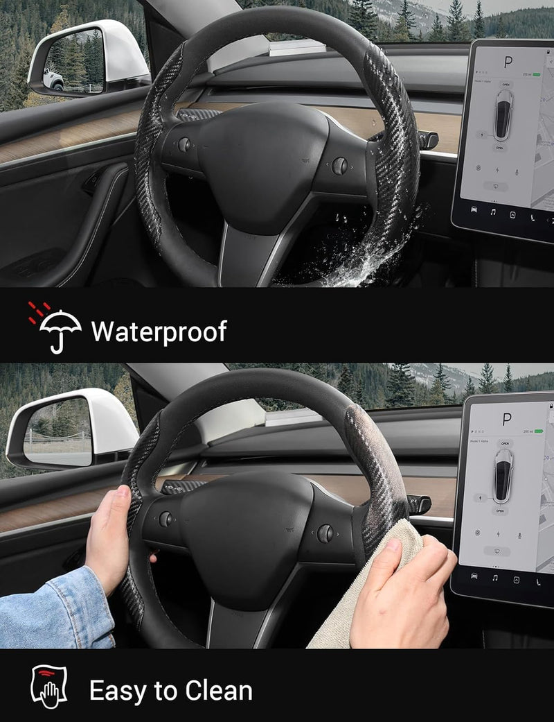 BASENOR Tesla Model 3 Model Y Lenkradabdeckung ABS Kohlefaser Lenkrad Wrap Protector Anti-Rutsch Inn