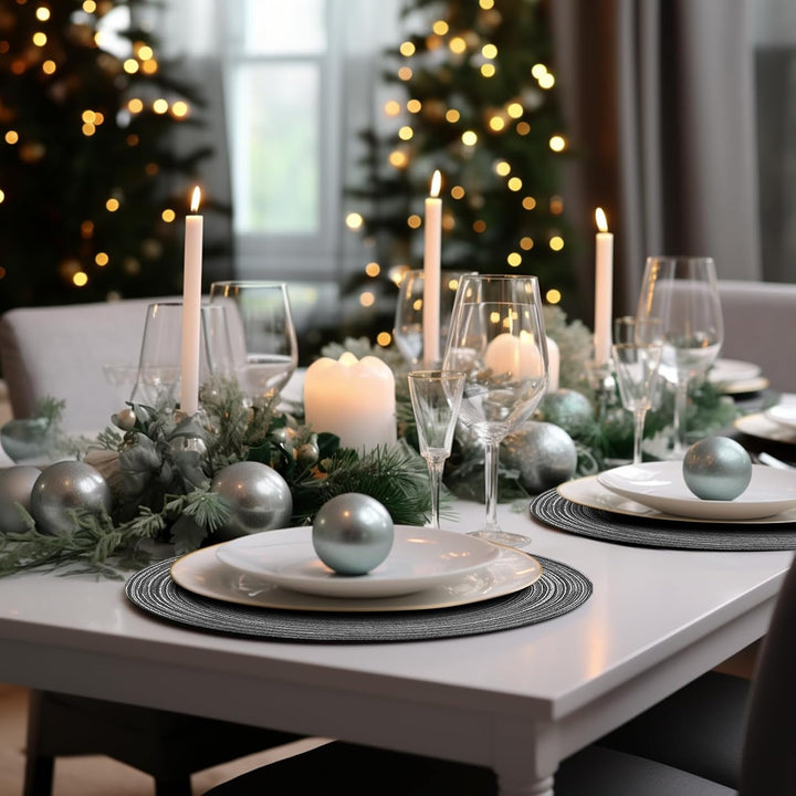 Platzsets Rund Grau Geflochten Tischsets 12er Set Hitzebeständigem Tisch Tischsets Waschbar für Küch