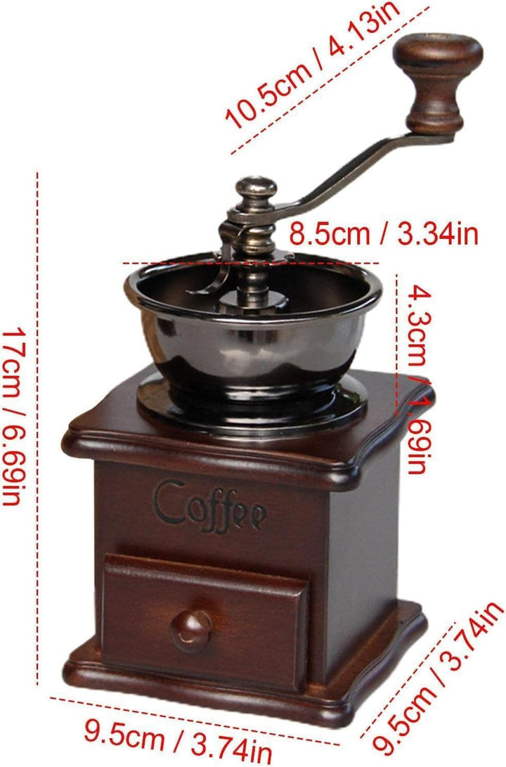 Manuelle Kaffeemühle, Kaffeebohnenmühle Handmühle Retro Stil Gusseisen Handkurbel Holzschublade Bohn