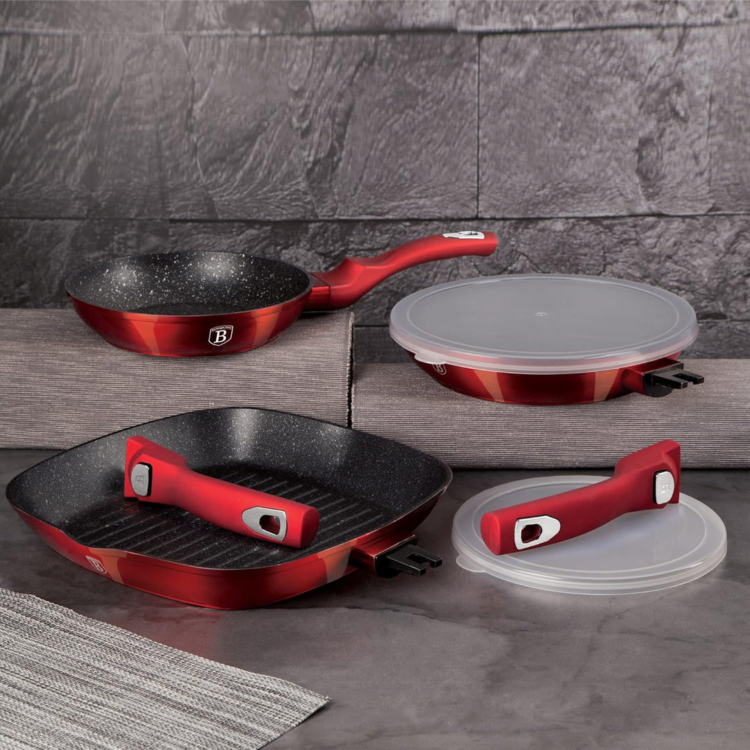 Berlinger Haus - BH/6796-5 PCs Frypan -Set mit abnehmbarem Griff, Burgundy Metallic Line Edition