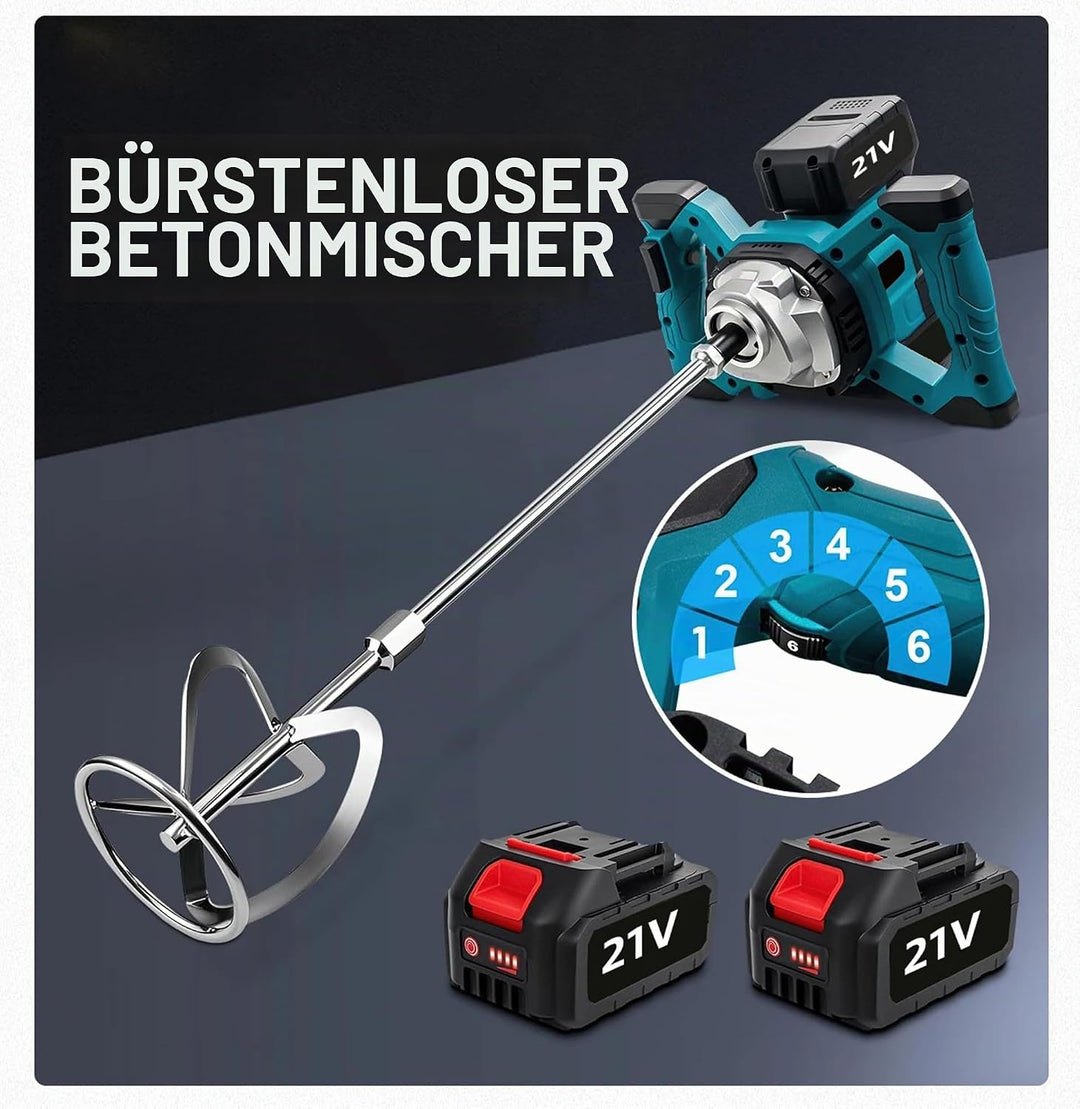 Akku-Farbmörtelrührer, 24V Bürstenlos Rührwerkmit M14 Rühreraufnahme, 1700W 0-780U/min, 6 Stufen ein