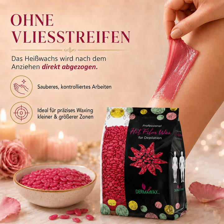 Dermawax 500g Rose Wachsperlen mit Kokosöl – Professionelles Heisswachs zur Haarentfernung – Sanftes